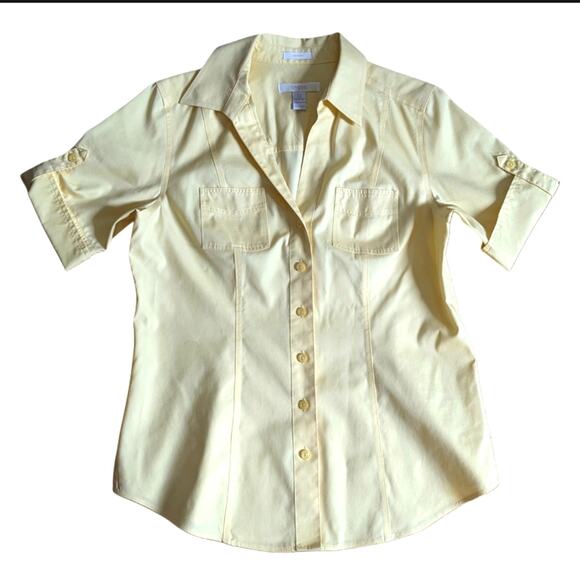 Chico's Butter Yellow No Iron Fitted Business Casual Preppy Button Down Blouse - Picture 1 of 3